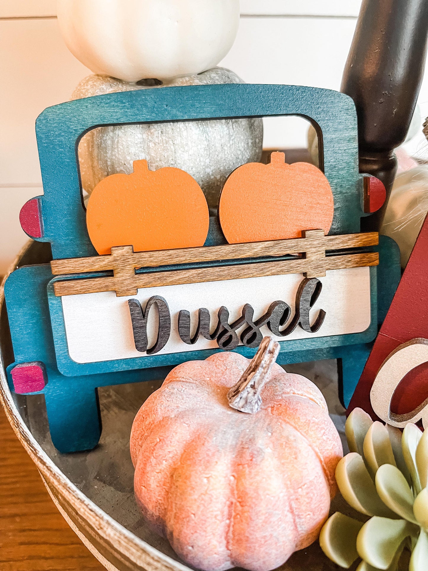 Fall Tiered Tray - Lets get Cozy Tiered Tray - Maroon and Teal Fall Tiered Tray - Pumpkin Truck Decor - Mushroom Fall Decor - Moody Fall Dec