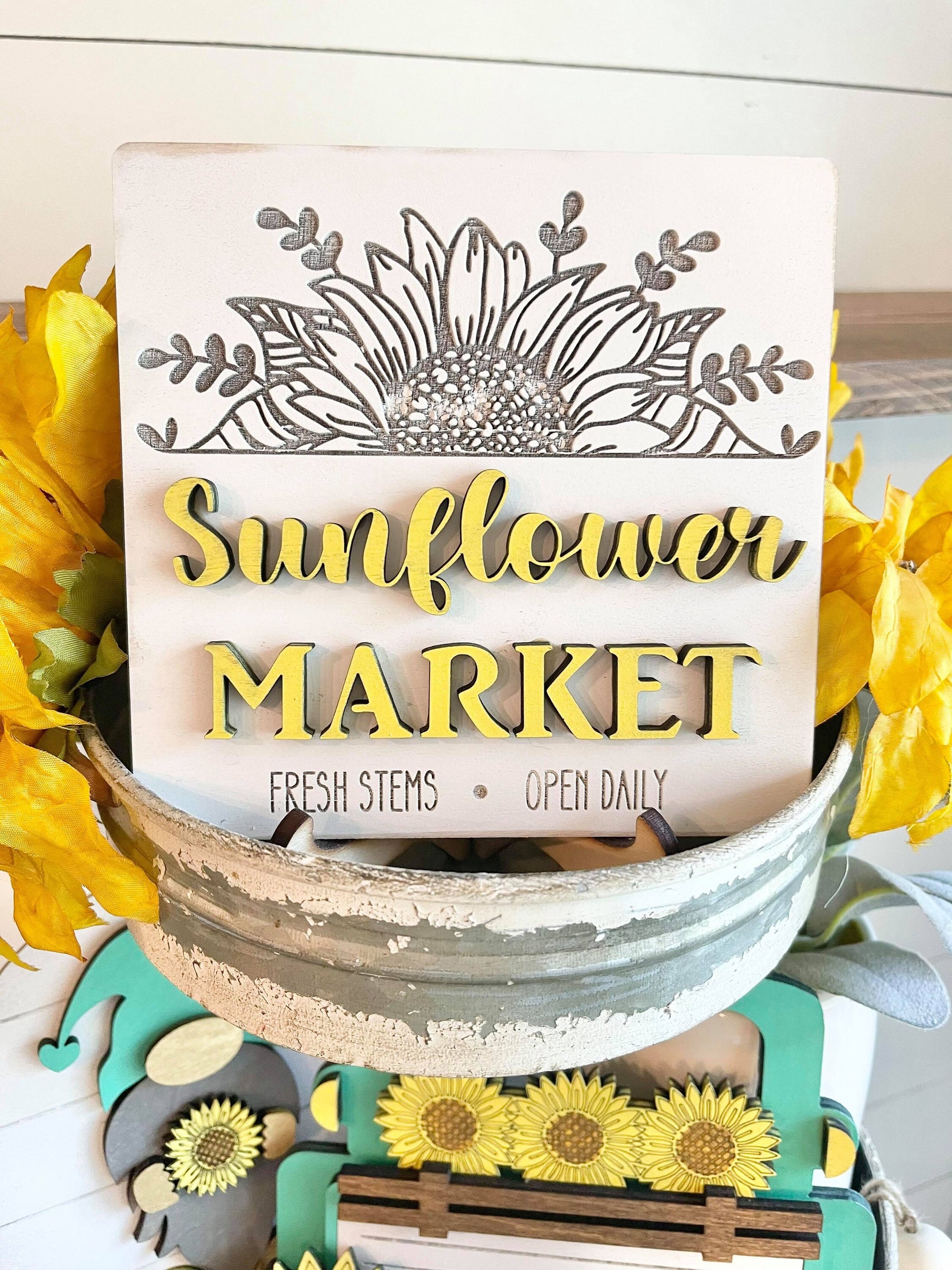 Sunflower Market Tiered Tray Set - Fall Sunflower Decor - Fall Sunflower Farm Decor - Sunflower Signs - Sunflower Tiered Tray - Farmhouse