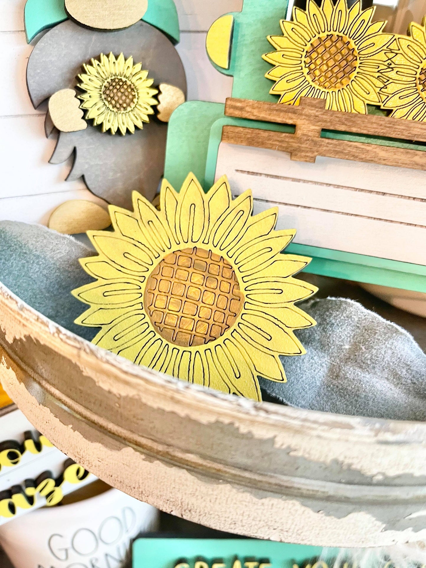 Sunflower Market Tiered Tray Set - Fall Sunflower Decor - Fall Sunflower Farm Decor - Sunflower Signs - Sunflower Tiered Tray - Farmhouse