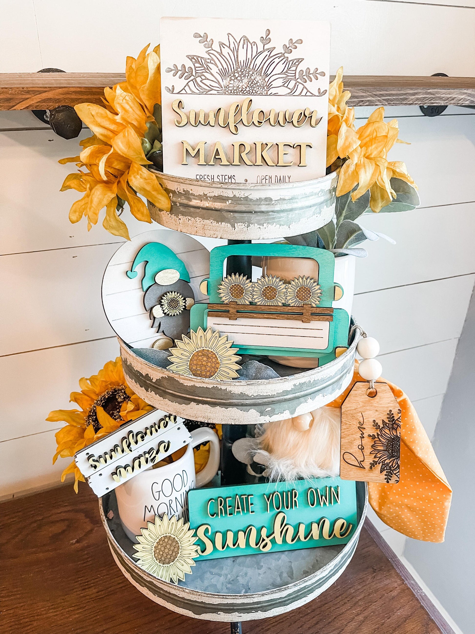 Sunflower Market Tiered Tray Set - Fall Sunflower Decor - Fall Sunflower Farm Decor - Sunflower Signs - Sunflower Tiered Tray - Farmhouse