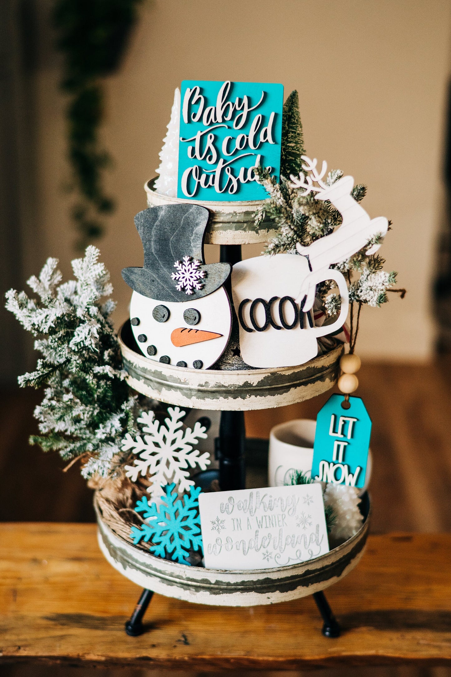 Winter Wonderland Tiered Tray - Snowman Tiered Tray - Let It Snow - Rae Dunn Cocoa Decor - Baby It's cold outside - Walking in a winter Tray