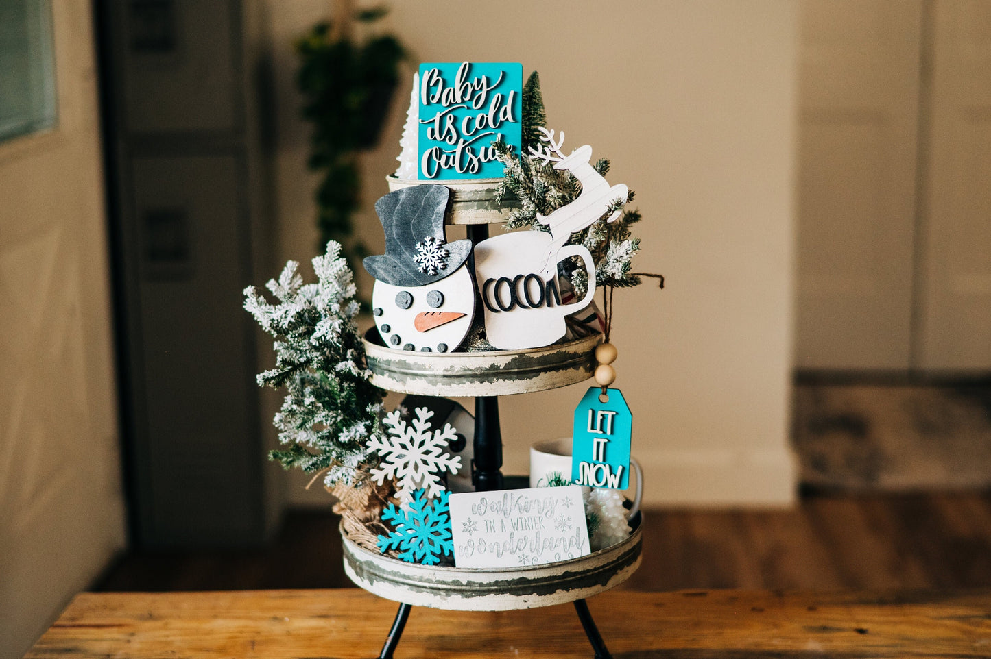 Winter Wonderland Tiered Tray - Snowman Tiered Tray - Let It Snow - Rae Dunn Cocoa Decor - Baby It's cold outside - Walking in a winter Tray