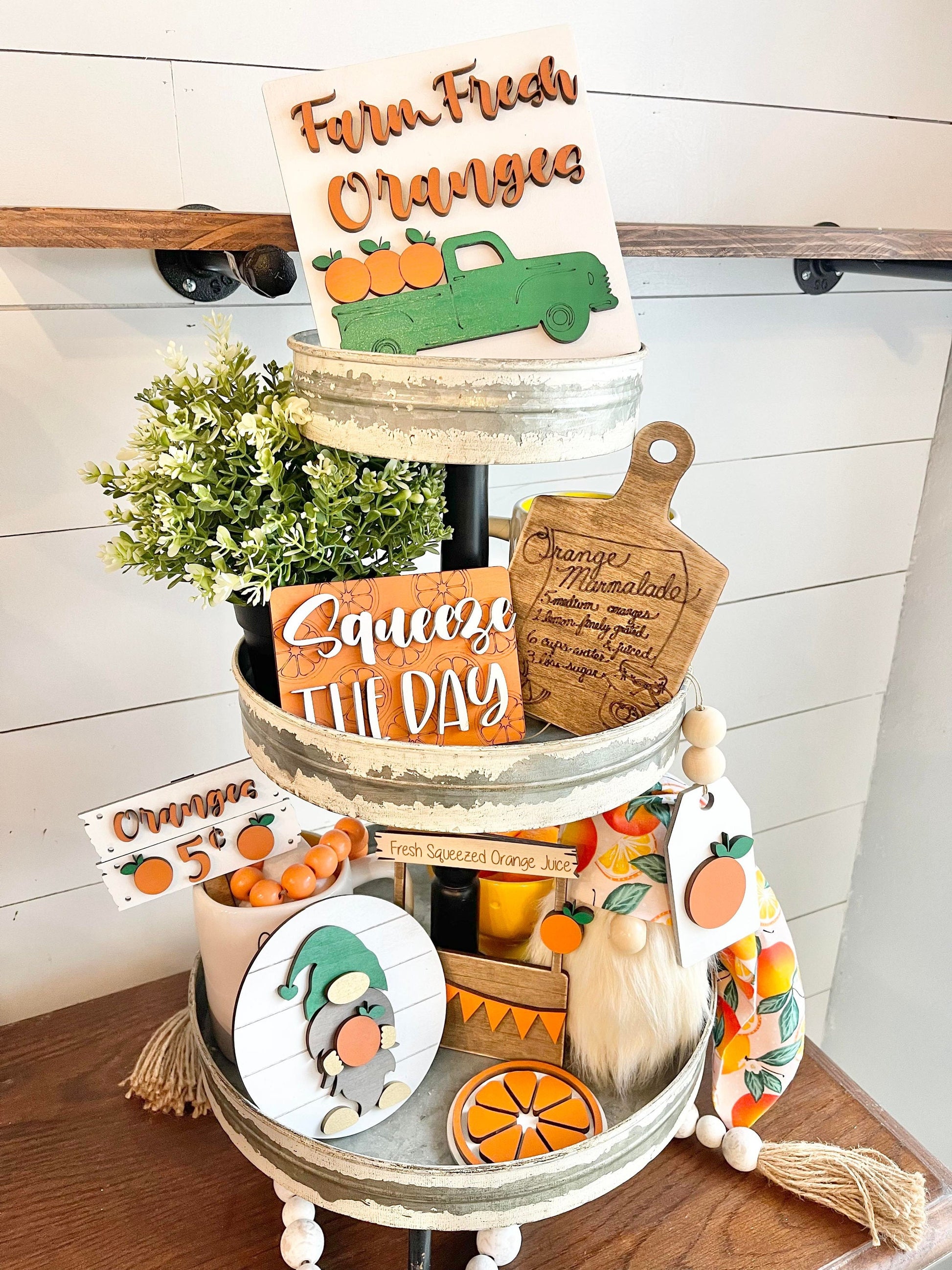 Orange Tiered Tray - Orange Themed Tiered Tray - Squeeze the day signs - Florida Tiered Tray - Fruit Themed Tiered Tray - Summer Tiered Tray