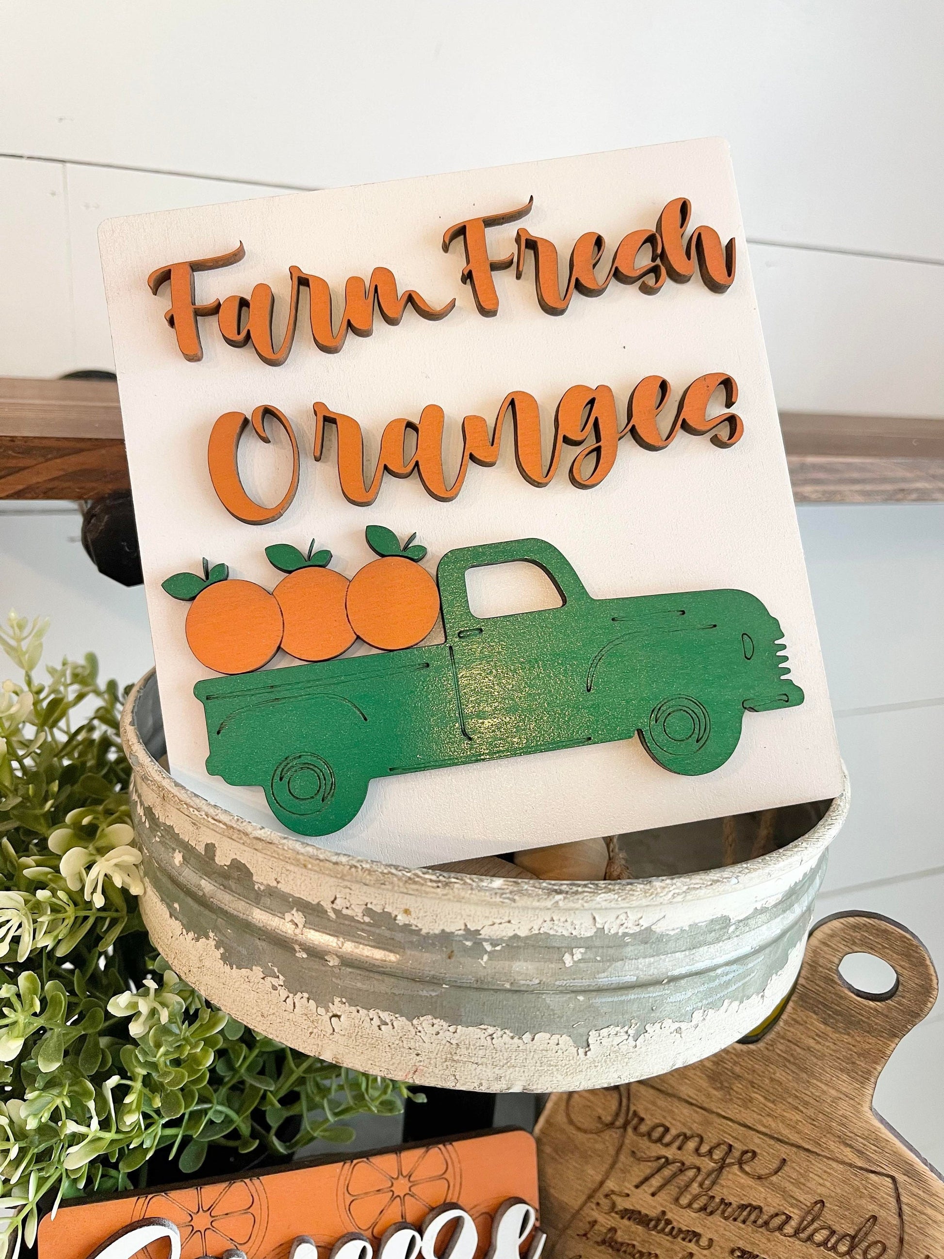 Orange Tiered Tray - Orange Themed Tiered Tray - Squeeze the day signs - Florida Tiered Tray - Fruit Themed Tiered Tray - Summer Tiered Tray