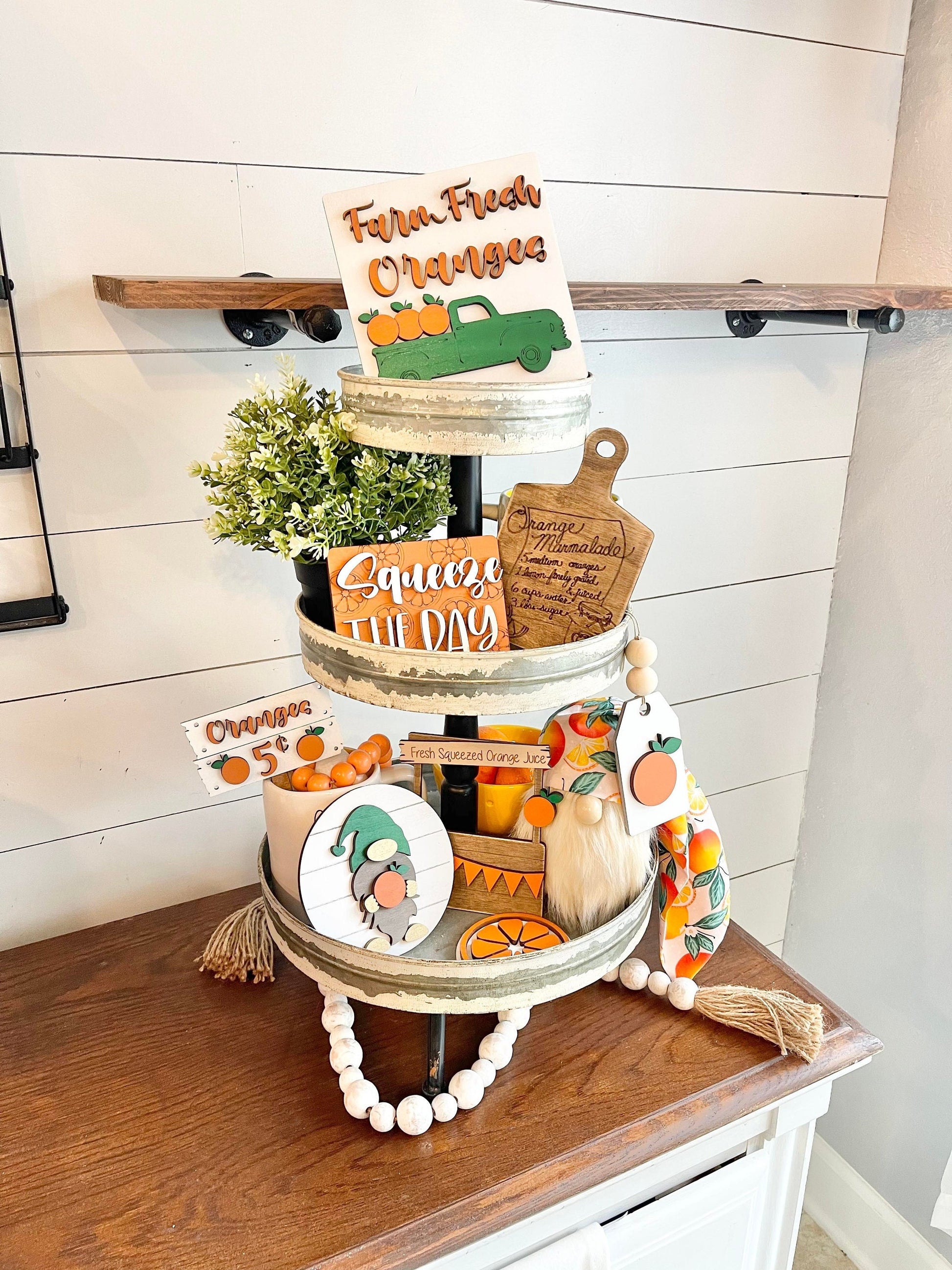 Orange Tiered Tray - Orange Themed Tiered Tray - Squeeze the day signs - Florida Tiered Tray - Fruit Themed Tiered Tray - Summer Tiered Tray