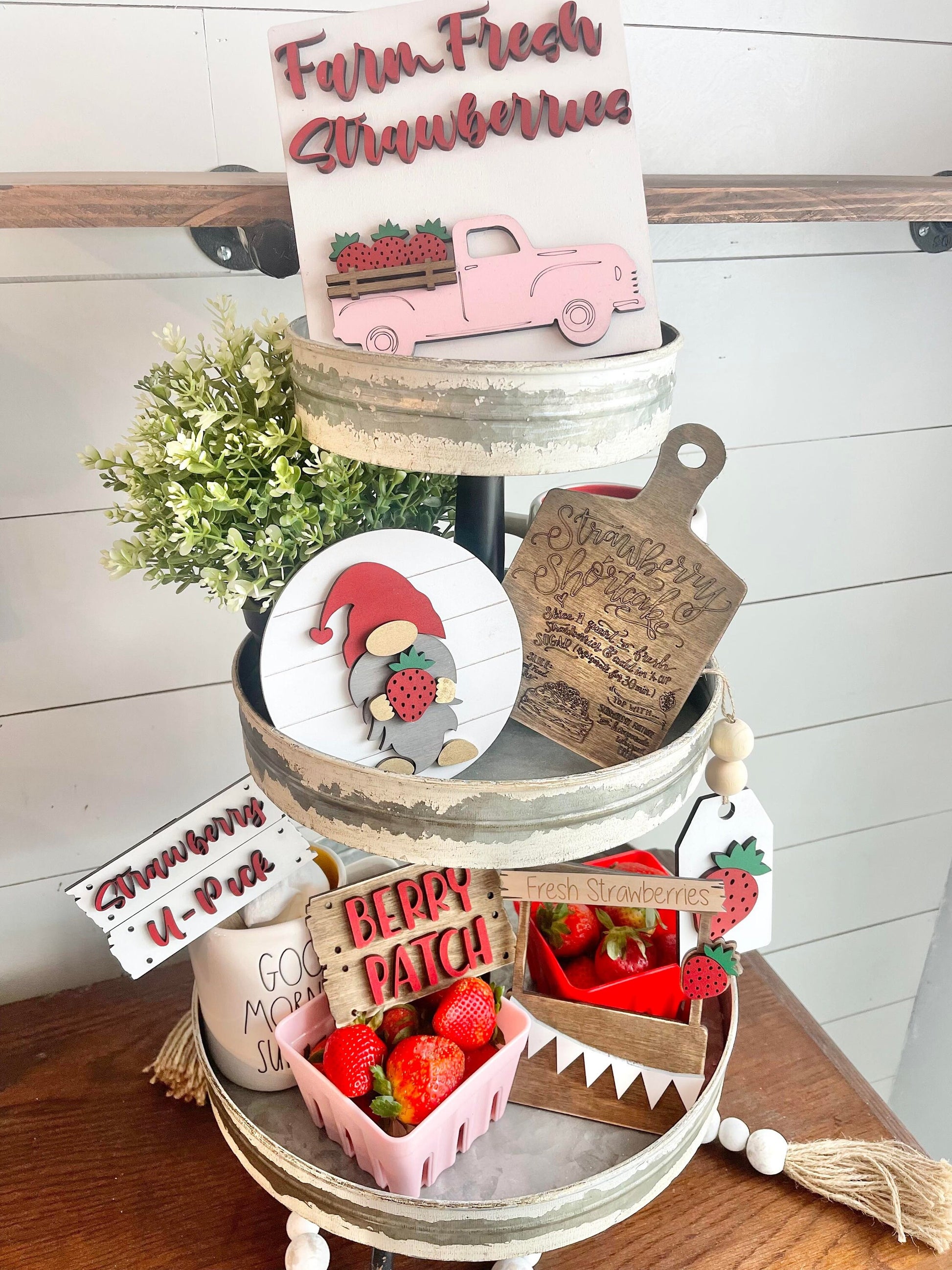 Strawberry Tiered Tray - Strawberry Decor - Strawberry Signs - Farm Fresh Strawberries - Strawberry Party Decorations - Strawberry Stands