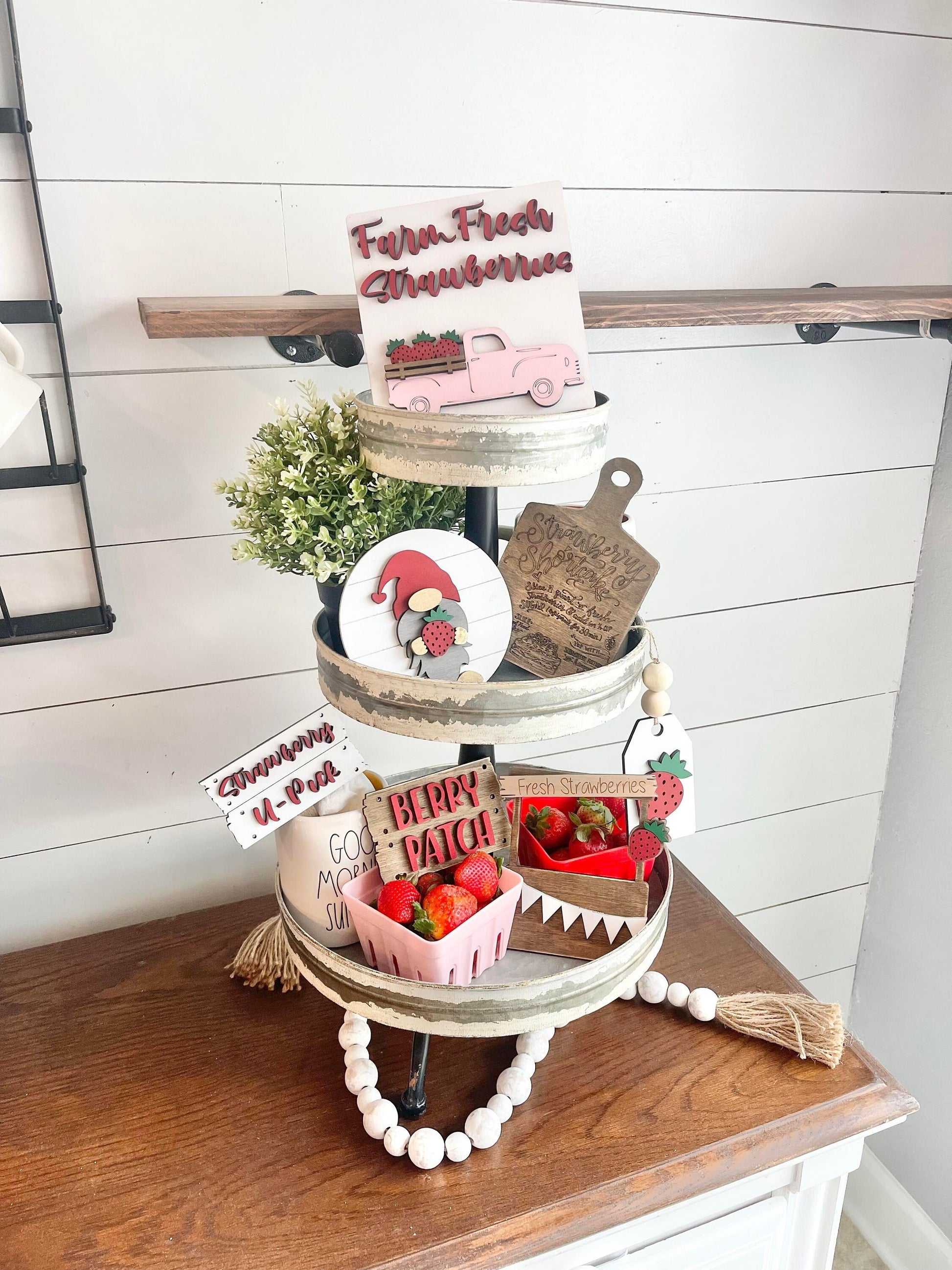 Strawberry Tiered Tray - Strawberry Decor - Strawberry Signs - Farm Fresh Strawberries - Strawberry Party Decorations - Strawberry Stands