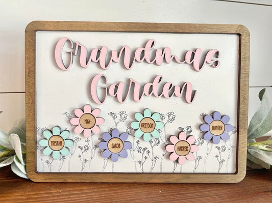 Grandmas Garden - Personalized Flower Sign for Grandma, Nana, Mimi - Floral Grandma Sign - Mothers day Gift for Grandma - Gifts for Her