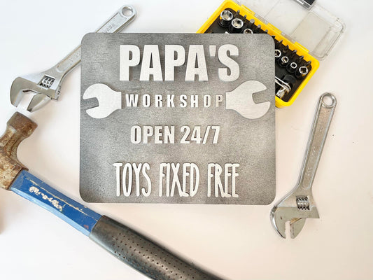 Papa's Workshop Open 24/7 Toys Fixed Free - Wood Sign - Papa Gifts - Grandpa Gifts - Father's Day gift - Dad's workshop Gift - Tool Guy Gift