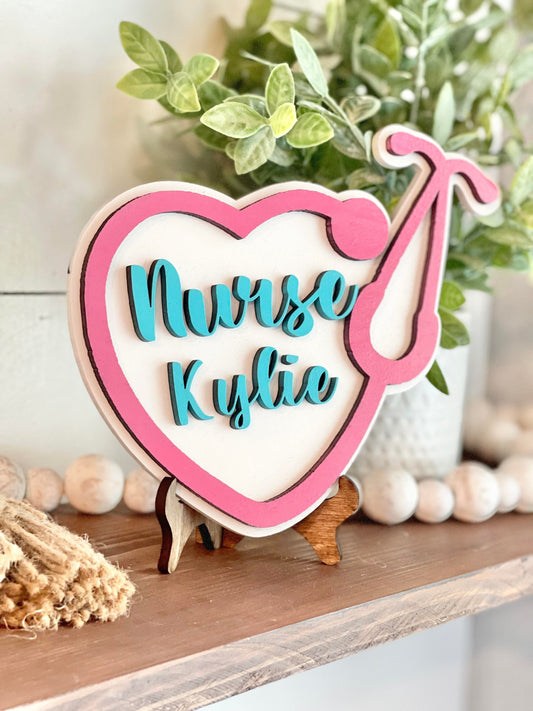 Nurse Name Plate - Gifts for Nurses - Gifts for RN's - Nurse Decor - School Nurse Gift - School Nurse Decor - Nurse Stethoscope Gift