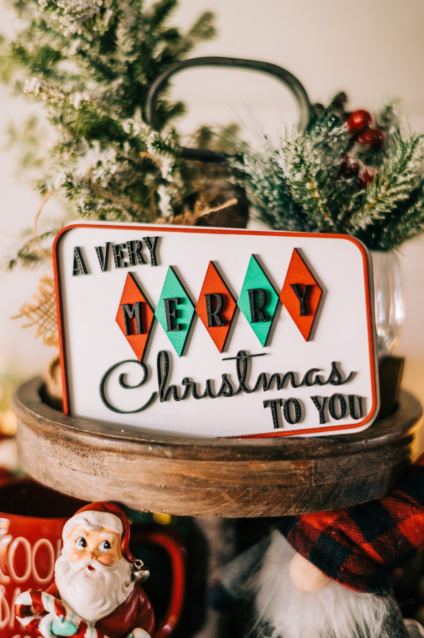 Retro Christmas Signs - A Very Merry Christmas do you - Retro Christmas Decor - Retro Christmas Handmade Signs - Retro Christmas Tiered Tray