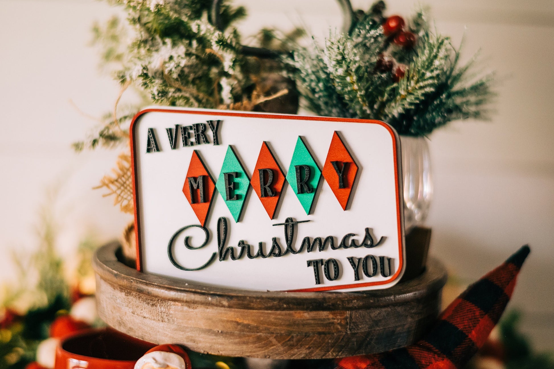 Retro Christmas Signs - A Very Merry Christmas do you - Retro Christmas Decor - Retro Christmas Handmade Signs - Retro Christmas Tiered Tray