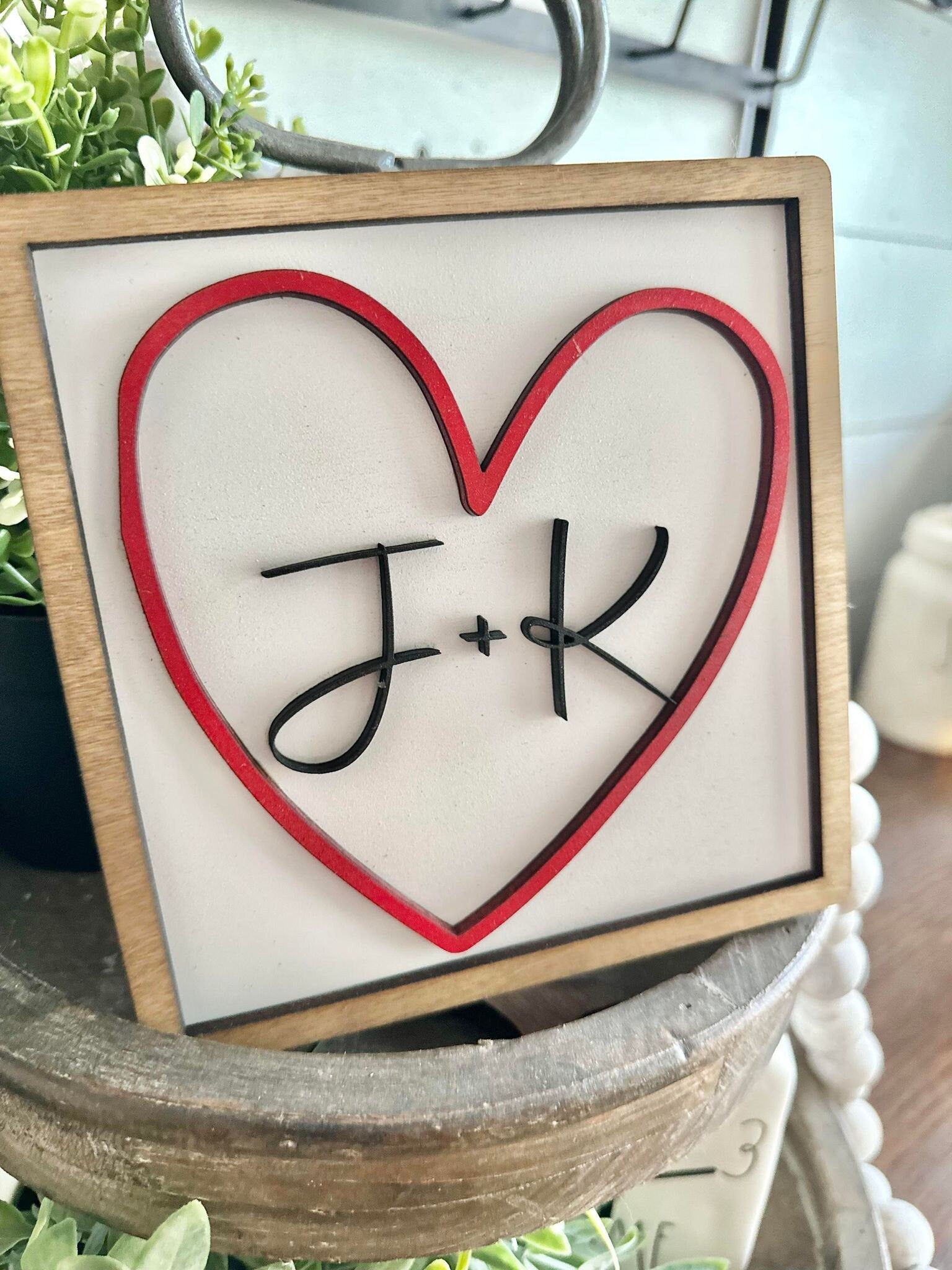 Personalized Initials Heart Sign - Valentines Heart with initials - Tiered Tray Valentines Signs or Shelf Signs - Personalized Valentines