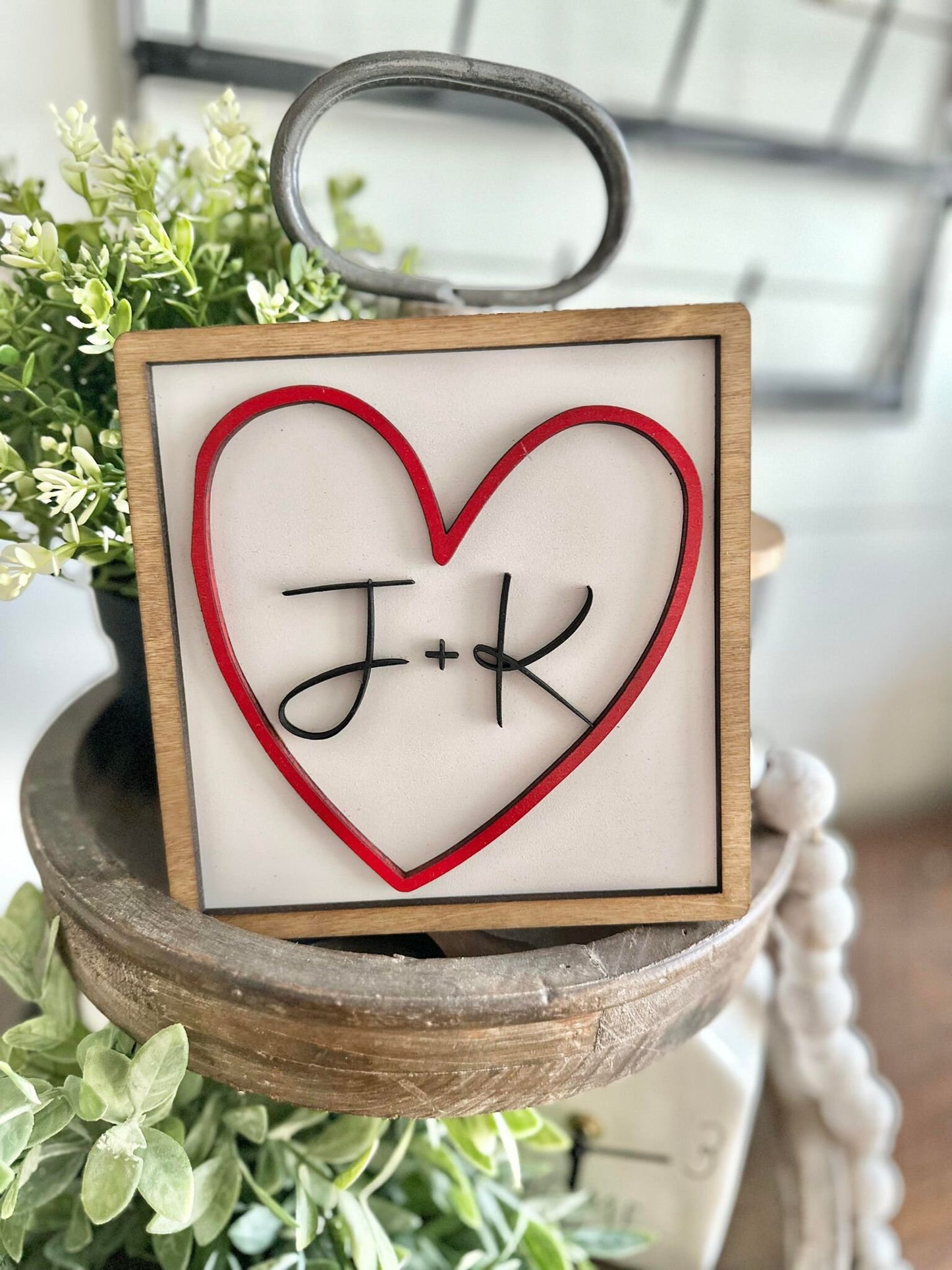 Personalized Initials Heart Sign - Valentines Heart with initials - Tiered Tray Valentines Signs or Shelf Signs - Personalized Valentines