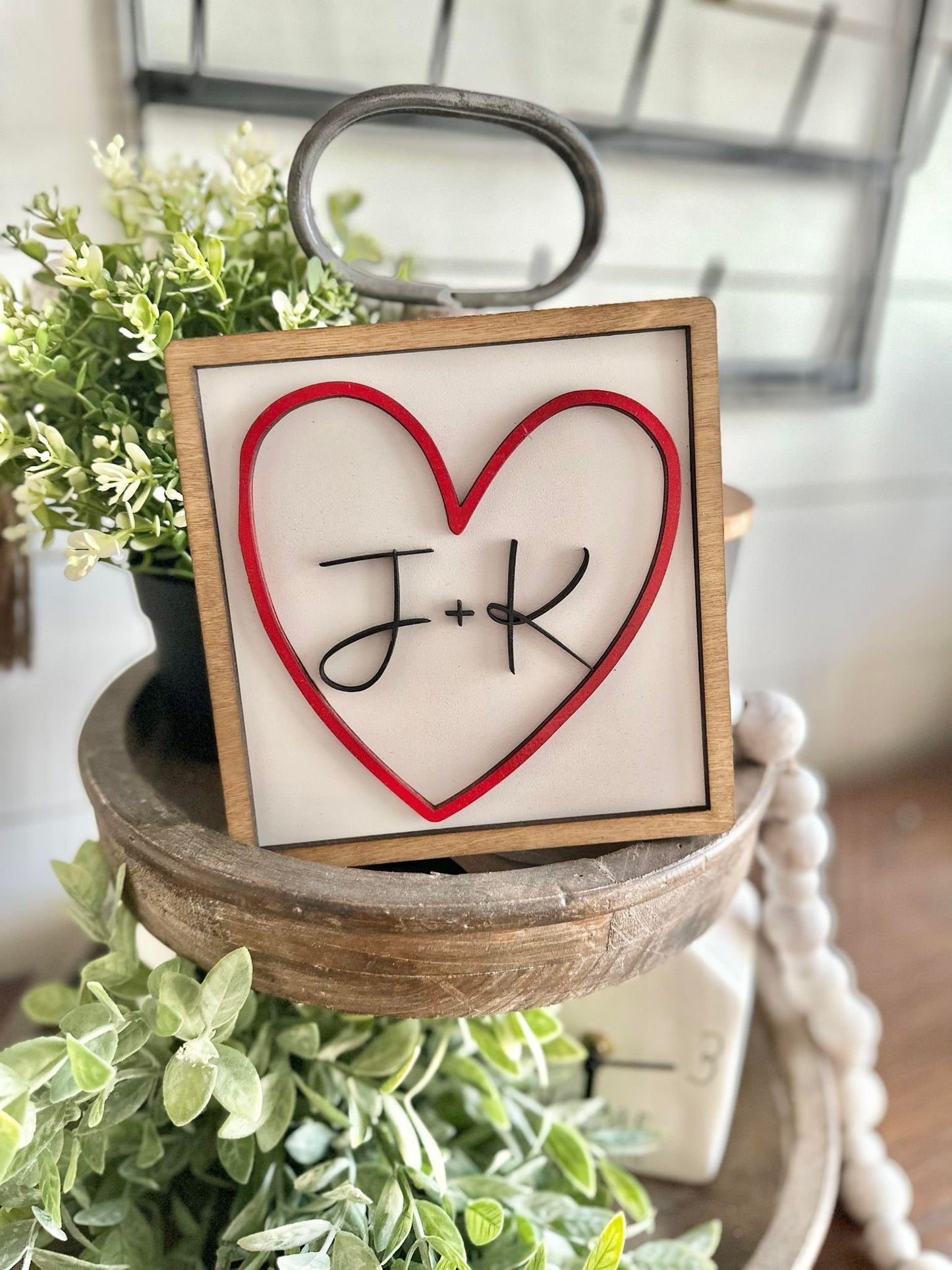 Personalized Initials Heart Sign - Valentines Heart with initials - Tiered Tray Valentines Signs or Shelf Signs - Personalized Valentines