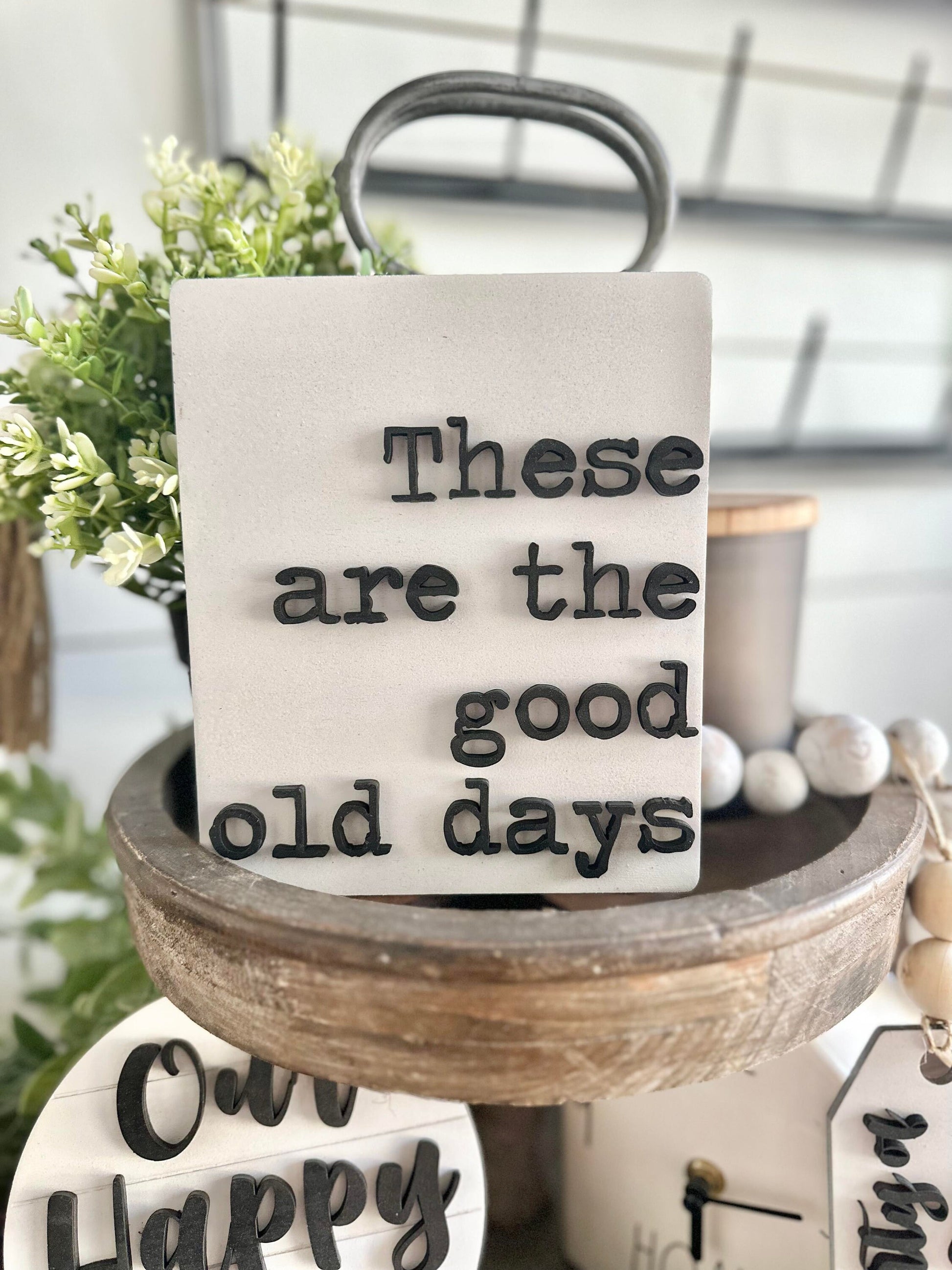 Family Farmhouse Tiered Tray - These are the good old days signs - 4 piece tiered tray bundle - our happy place signs - last name scrabble