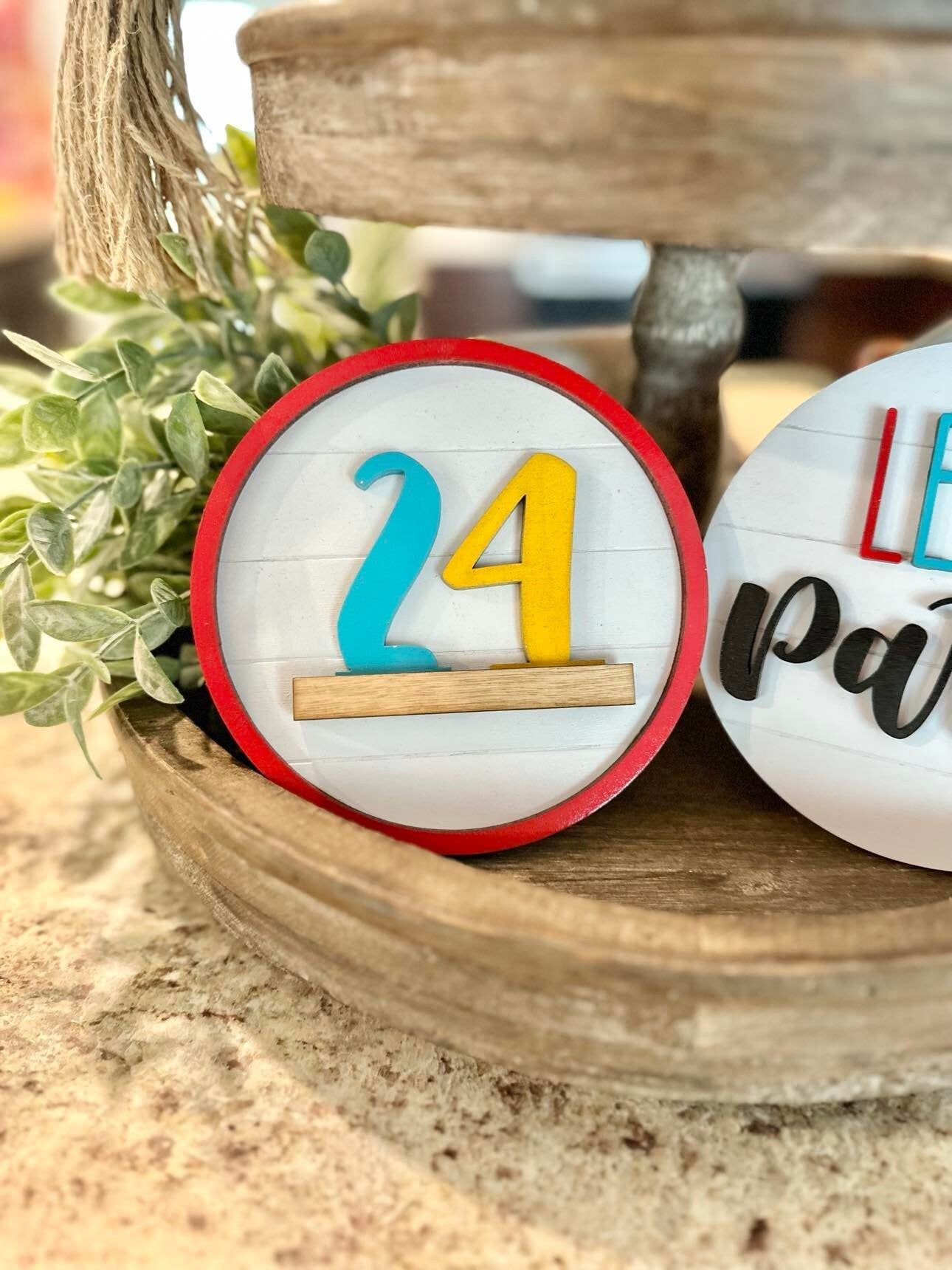 Happy Birthday Tiered Tray - Interchangeable Birthday Age Sign - Birthday Decor - Birthday Signs - Birthday Party Decor - Birthday Tray