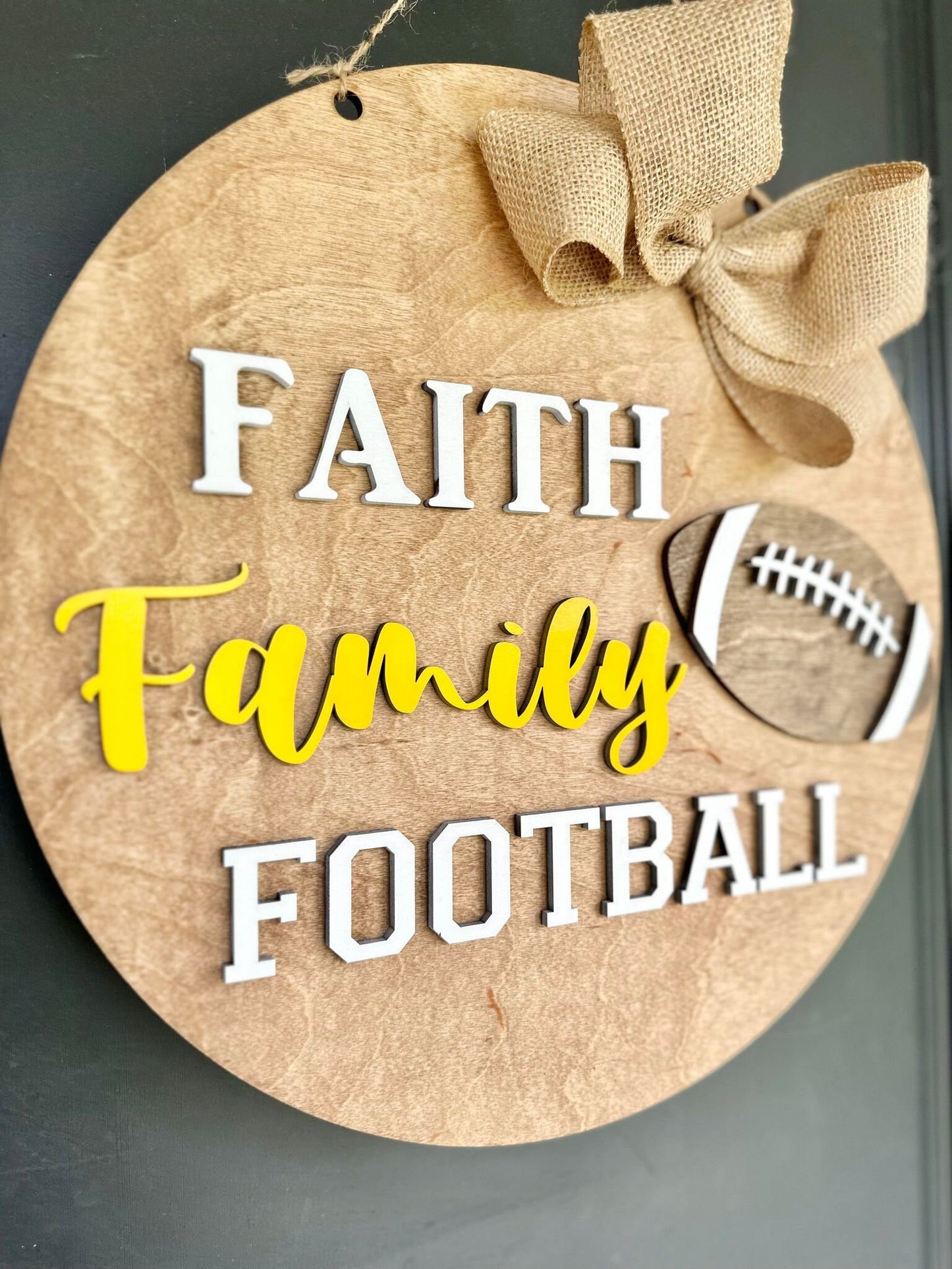 Faith Family Football Door Hanger - Football Door Sign - Football Door Wreath - Football Sign for Front Door