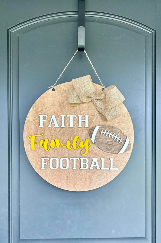 Faith Family Football Door Hanger - Football Door Sign - Football Door Wreath - Football Sign for Front Door