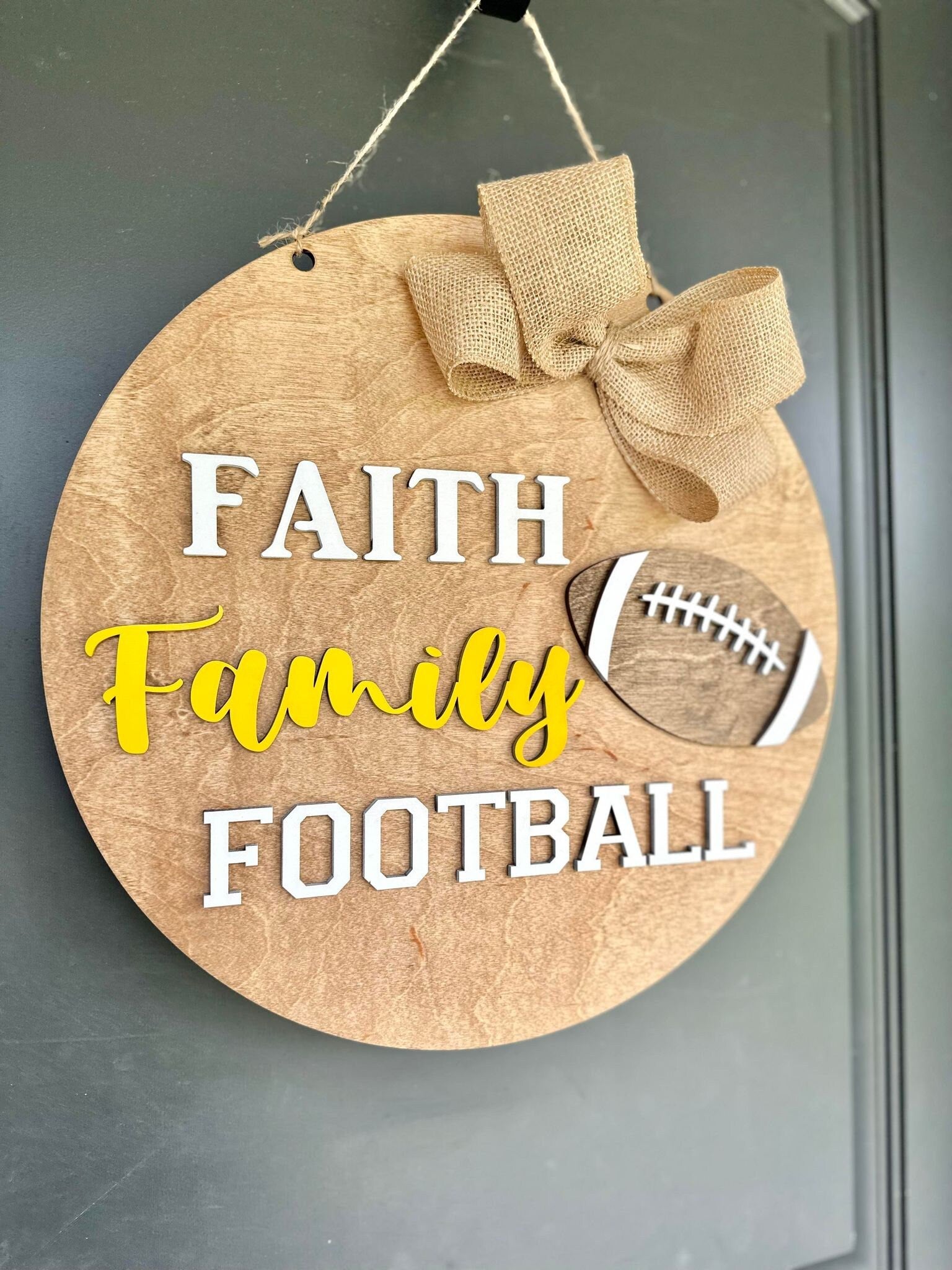 Faith Family Football Door Hanger - Football Door Sign - Football Door Wreath - Football Sign for Front Door