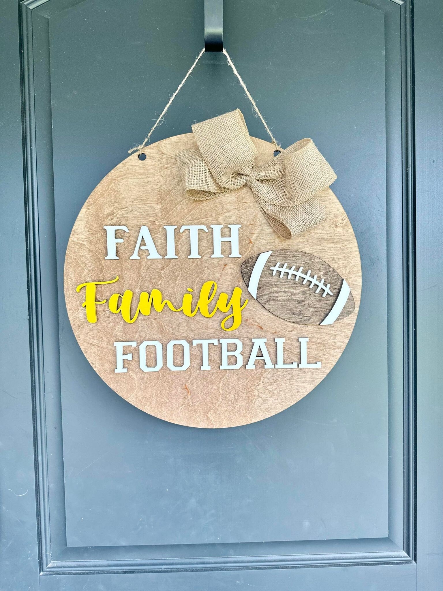 Faith Family Football Door Hanger - Football Door Sign - Football Door Wreath - Football Sign for Front Door