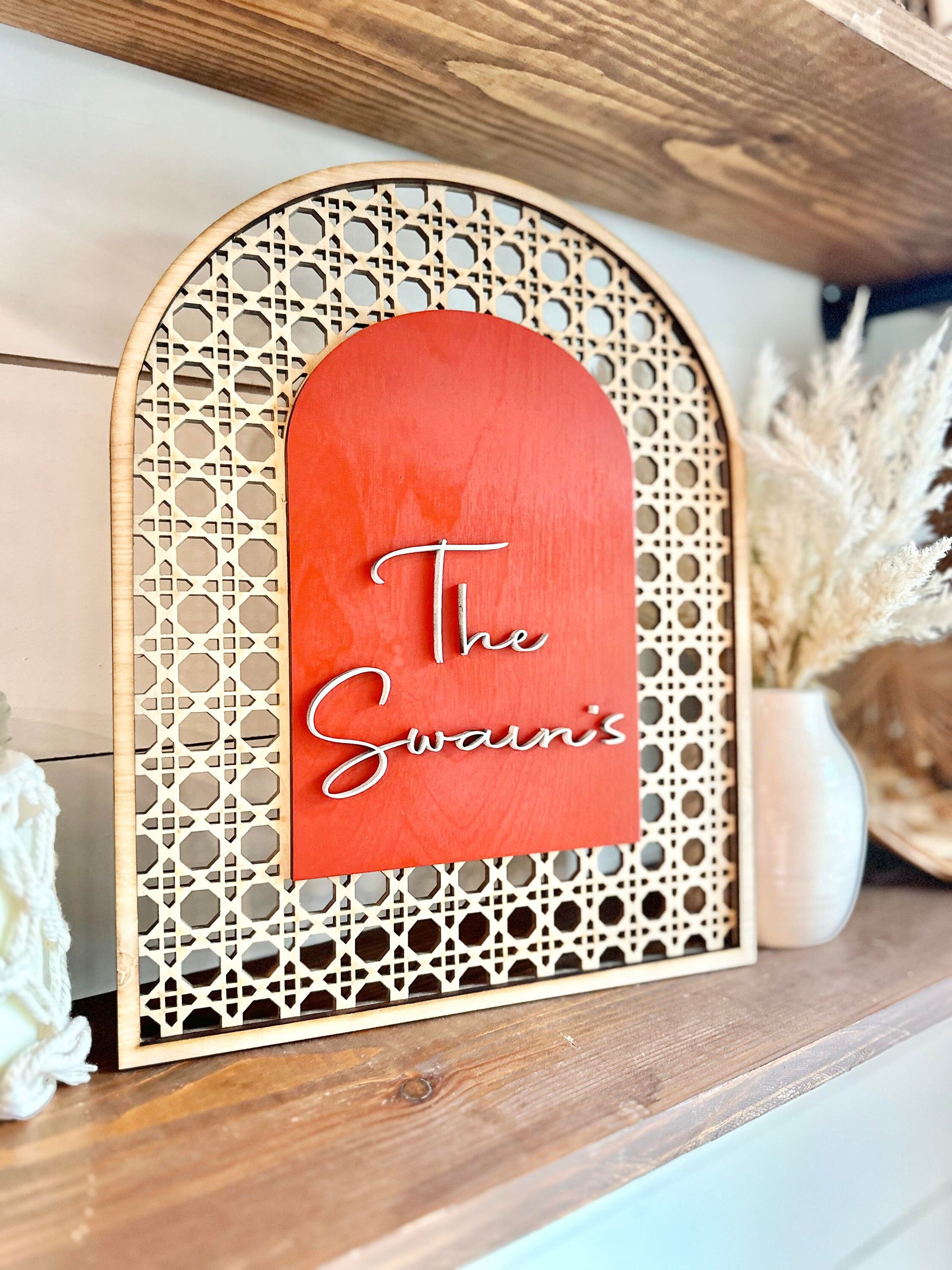 Rattan Last Name Wedding Sign - Boho Wedding Decor - Personalized Last Name Rattan Sign - Natural Wedding Decor