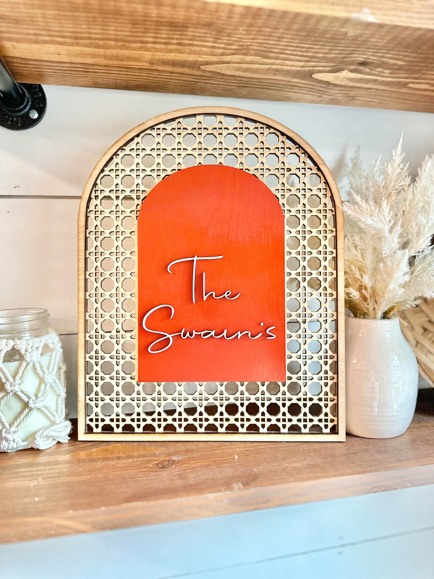 Rattan Last Name Wedding Sign - Boho Wedding Decor - Personalized Last Name Rattan Sign - Natural Wedding Decor