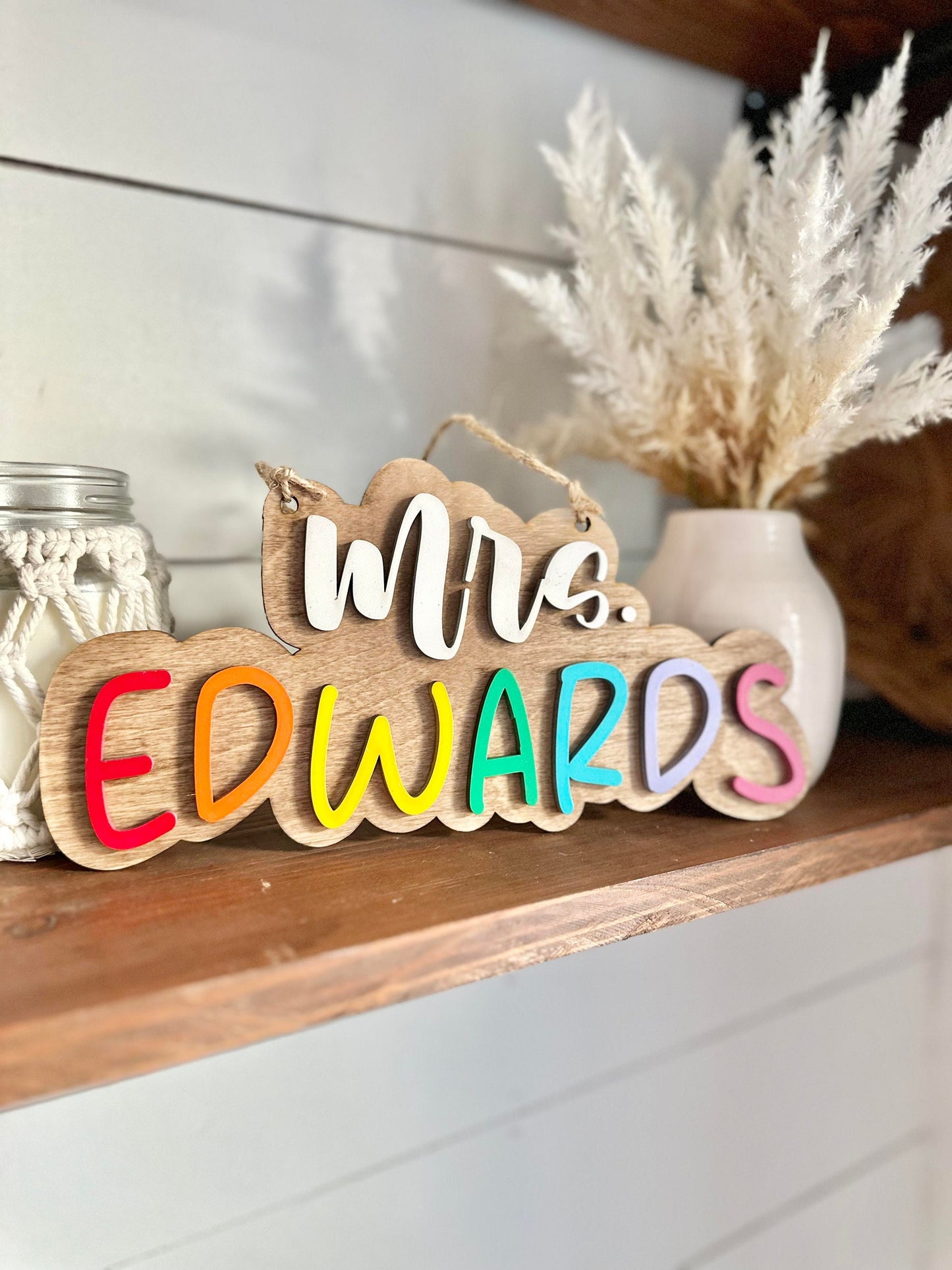 Personalized Teacher Name Sign, Teacher Appreciation Gift, End of Year Teacher Gift, Rainbow Teacher Name Sign