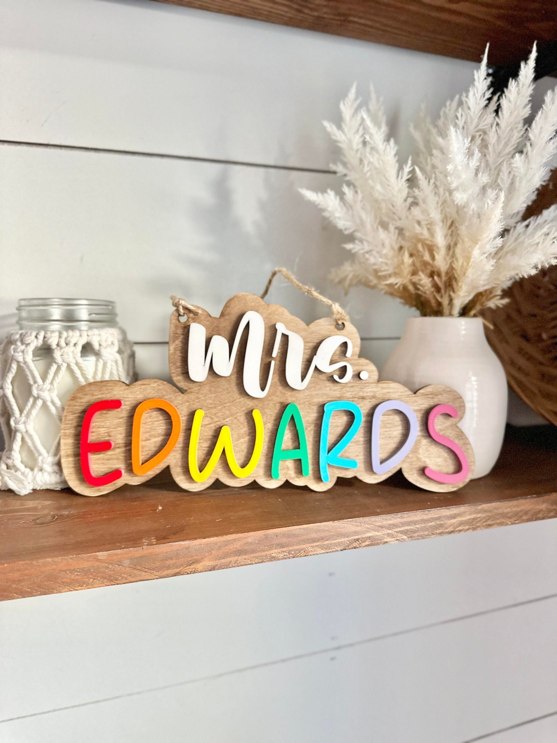 Personalized Teacher Name Sign, Teacher Appreciation Gift, End of Year Teacher Gift, Rainbow Teacher Name Sign