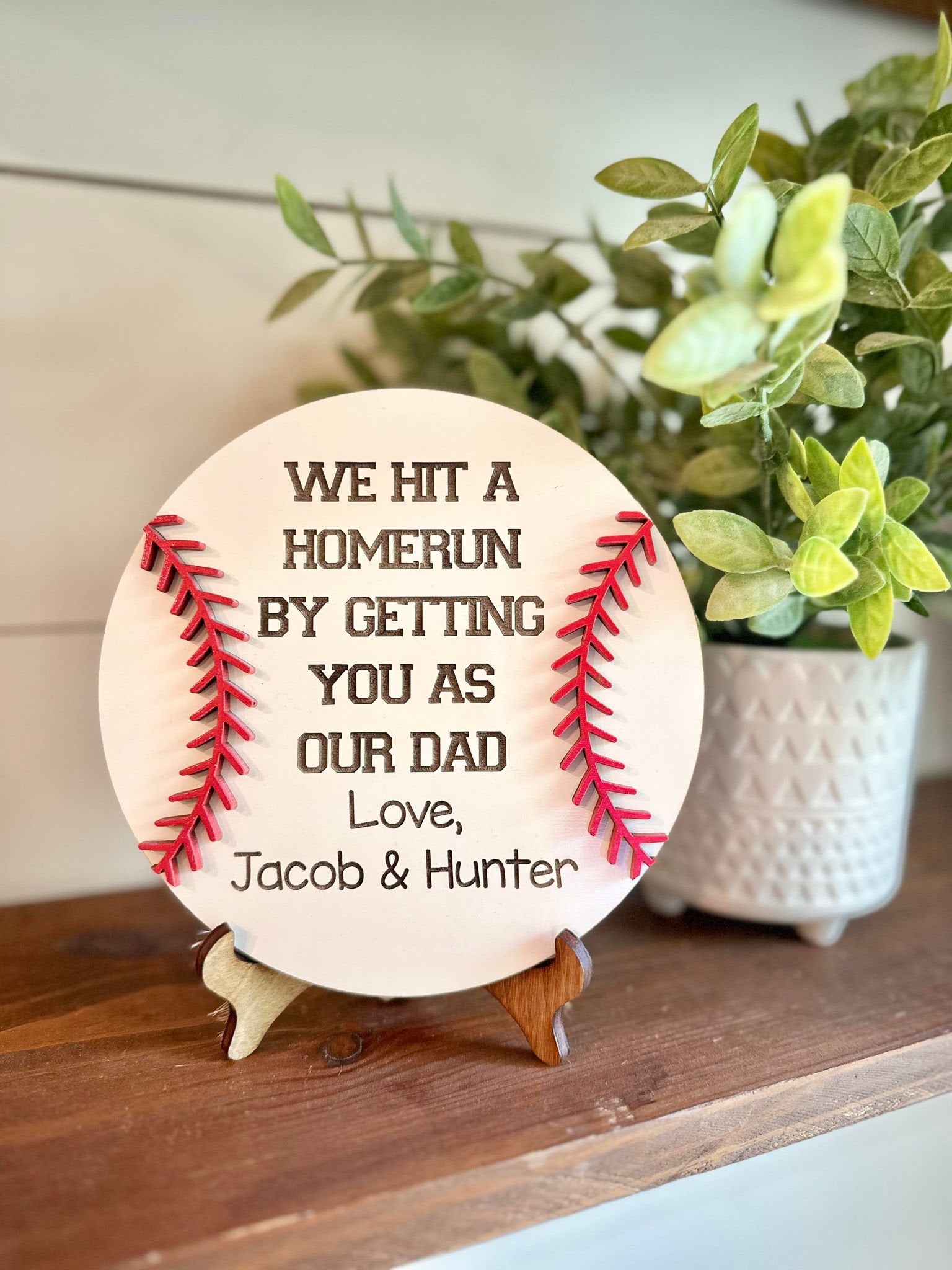 We Hit a Home Run Having You as Our Dad - Baseball Sign for Dads - Father's Day Gift - Gifts for Dads - Sports Dad Gift - Dad Gift