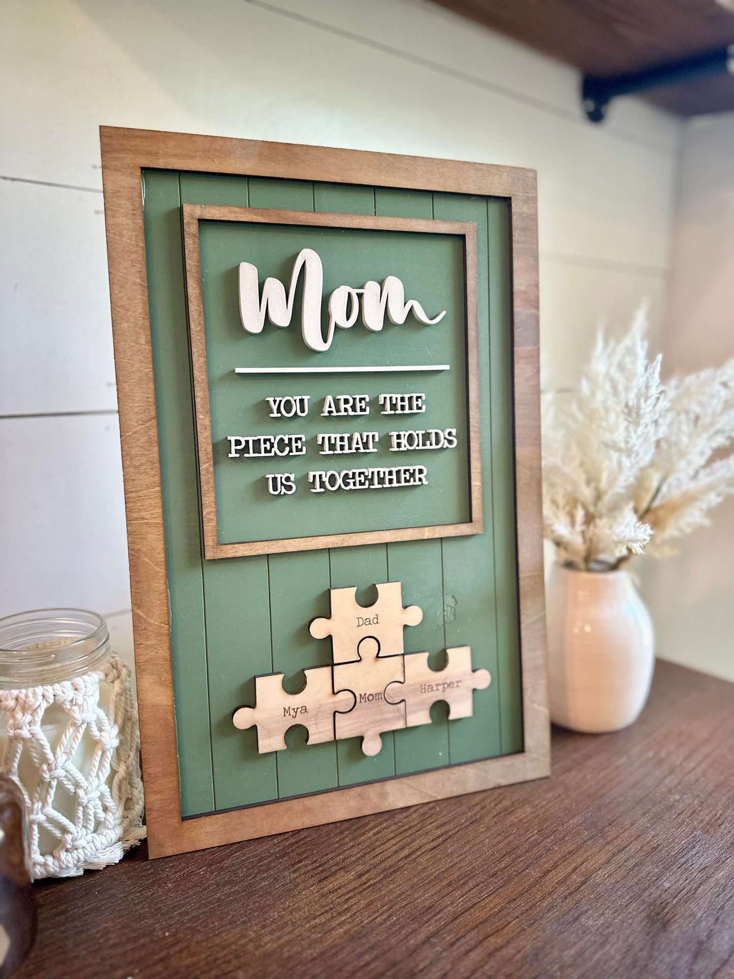 Personalized Mother's Day Puzzle Sign, Gifts for Mom, You are the piece that holds us together, Mother's Day Gift