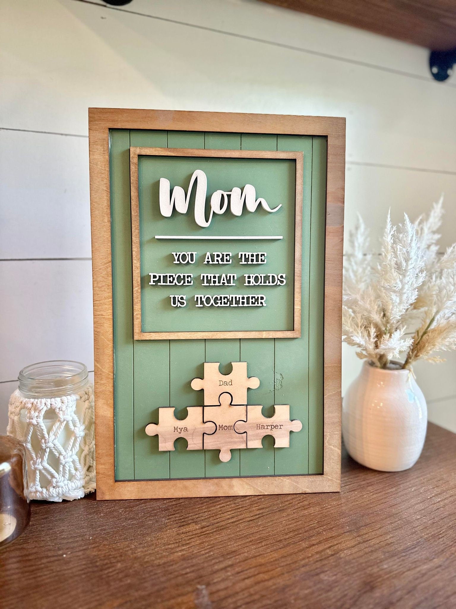 Personalized Mother's Day Puzzle Sign, Gifts for Mom, You are the piece that holds us together, Mother's Day Gift