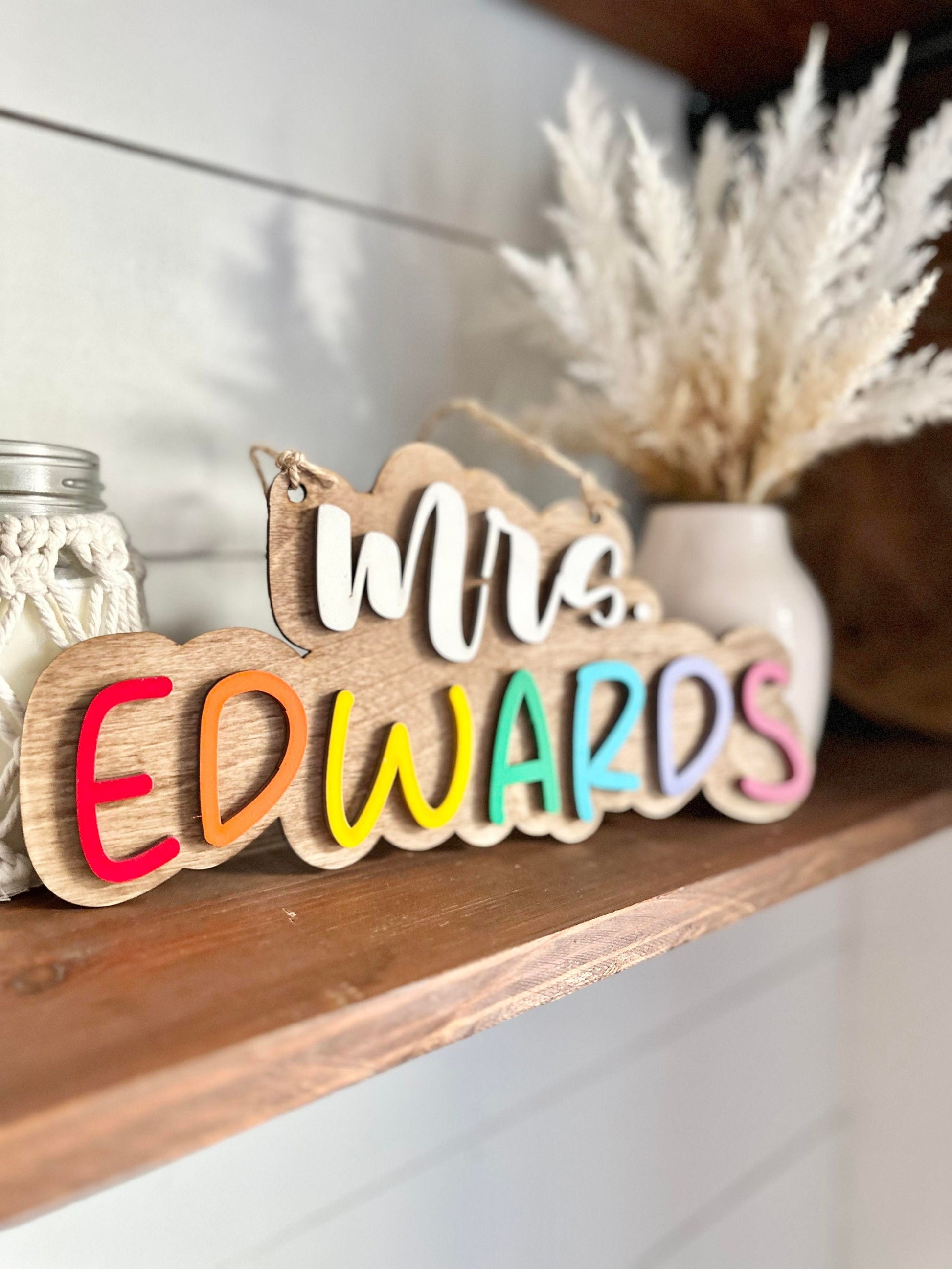 Personalized Teacher Name Sign, Teacher Appreciation Gift, End of Year Teacher Gift, Rainbow Teacher Name Sign