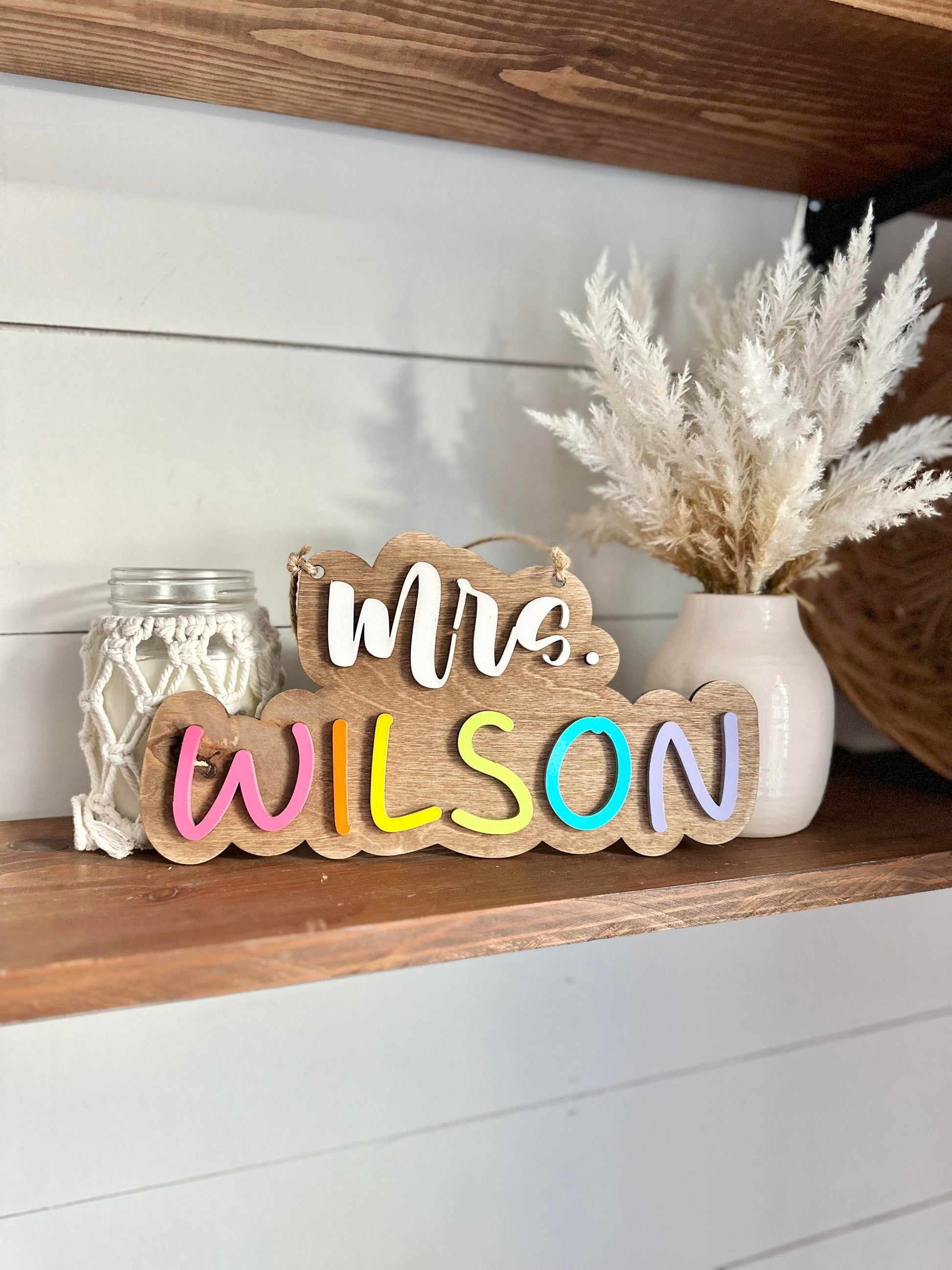 Personalized Teacher Name Sign, Teacher Appreciation Gift, End of Year Teacher Gift, Pastel Rainbow Teacher Name Sign