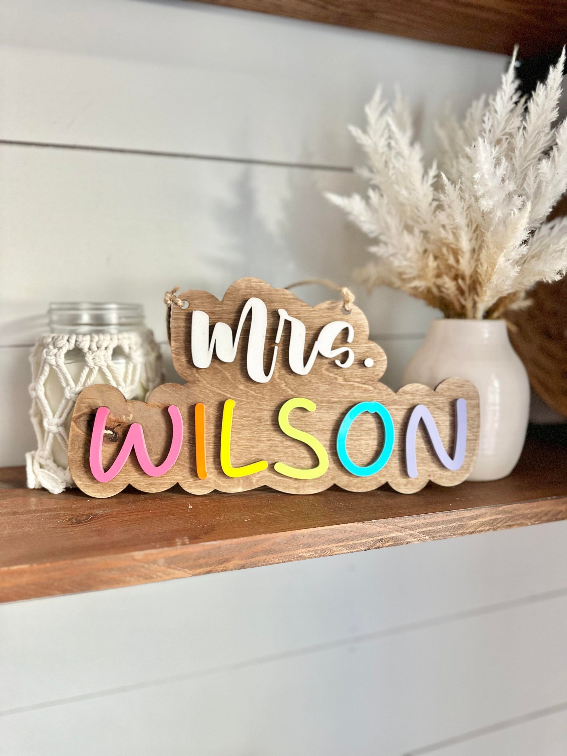 Personalized Teacher Name Sign, Teacher Appreciation Gift, End of Year Teacher Gift, Pastel Rainbow Teacher Name Sign