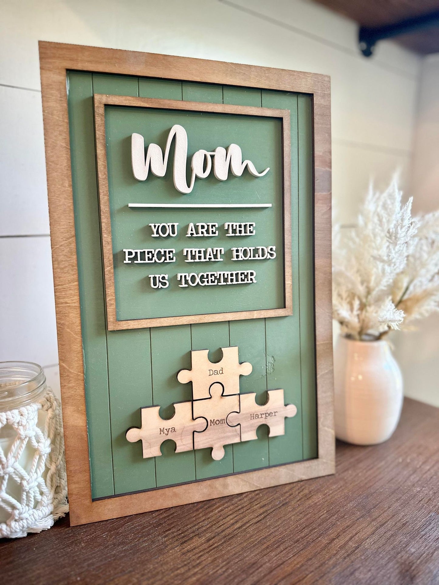 Personalized Mother's Day Puzzle Sign, Gifts for Mom, You are the piece that holds us together, Mother's Day Gift