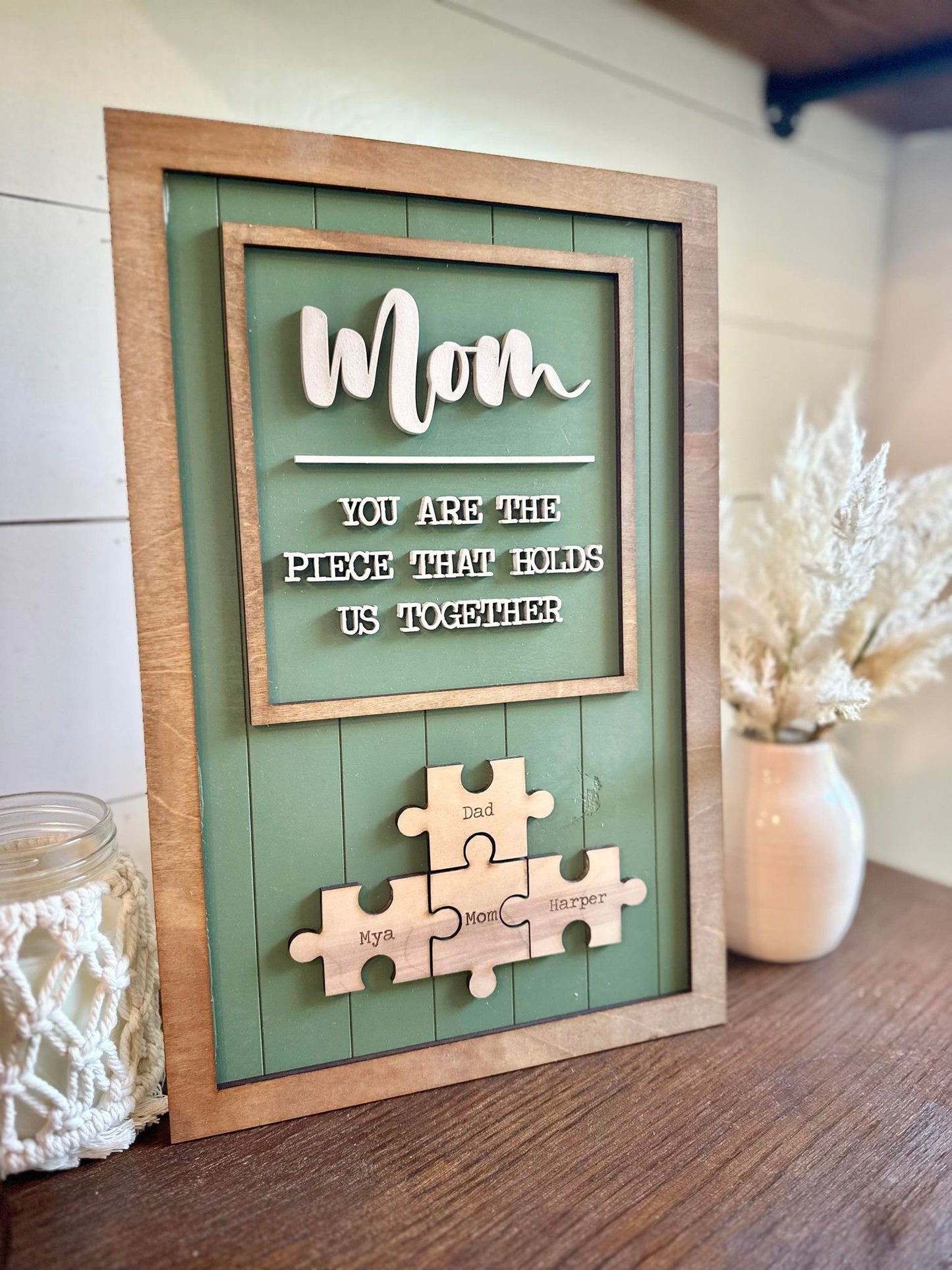 Personalized Mother's Day Puzzle Sign, Gifts for Mom, You are the piece that holds us together, Mother's Day Gift