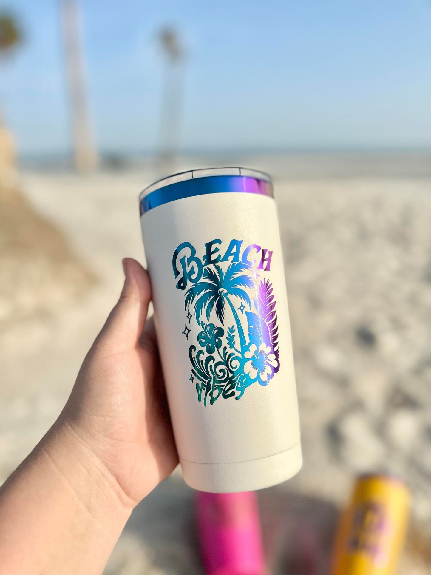 Summer Vacation Tumbler, Summer Tumbler, Vacation Tumbler, Beach Tumbler, Iridescent Engraved Tumbler