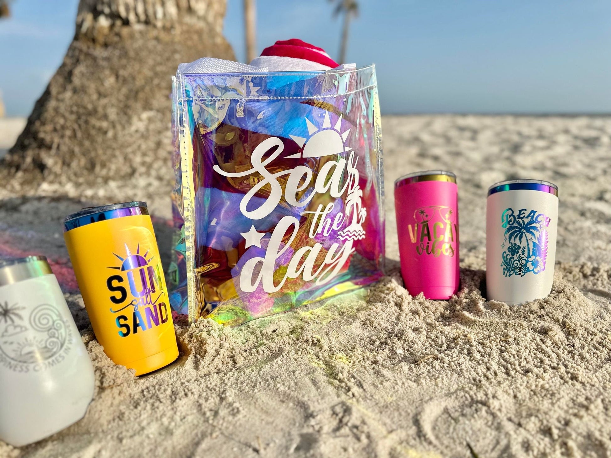 Summer Vacation Tumbler, Summer Tumbler, Vacation Tumbler, Beach Tumbler, Iridescent Engraved Tumbler