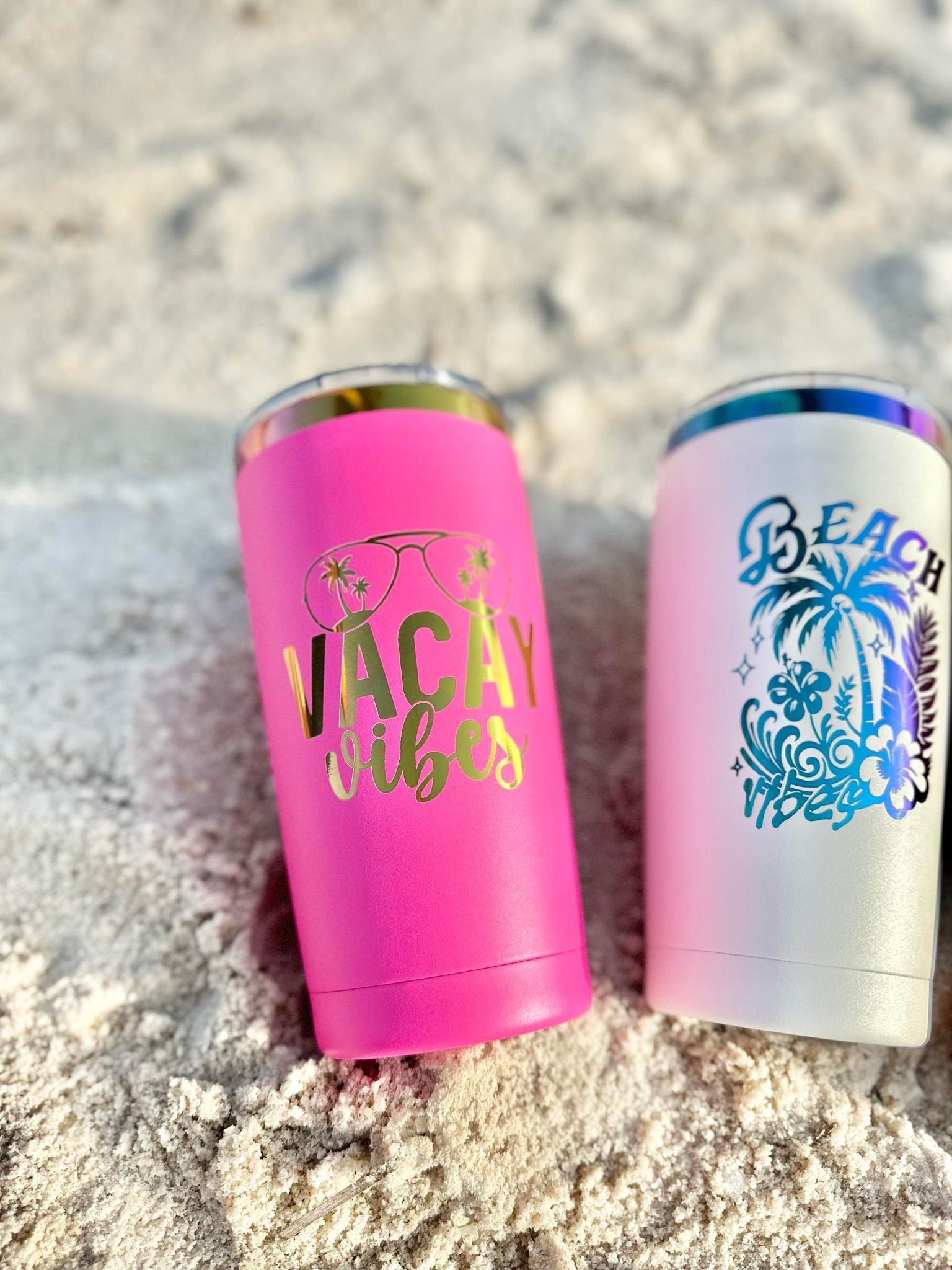 Summer Vacation Tumbler, Summer Tumbler, Vacation Tumbler, Beach Tumbler, Iridescent Engraved Tumbler