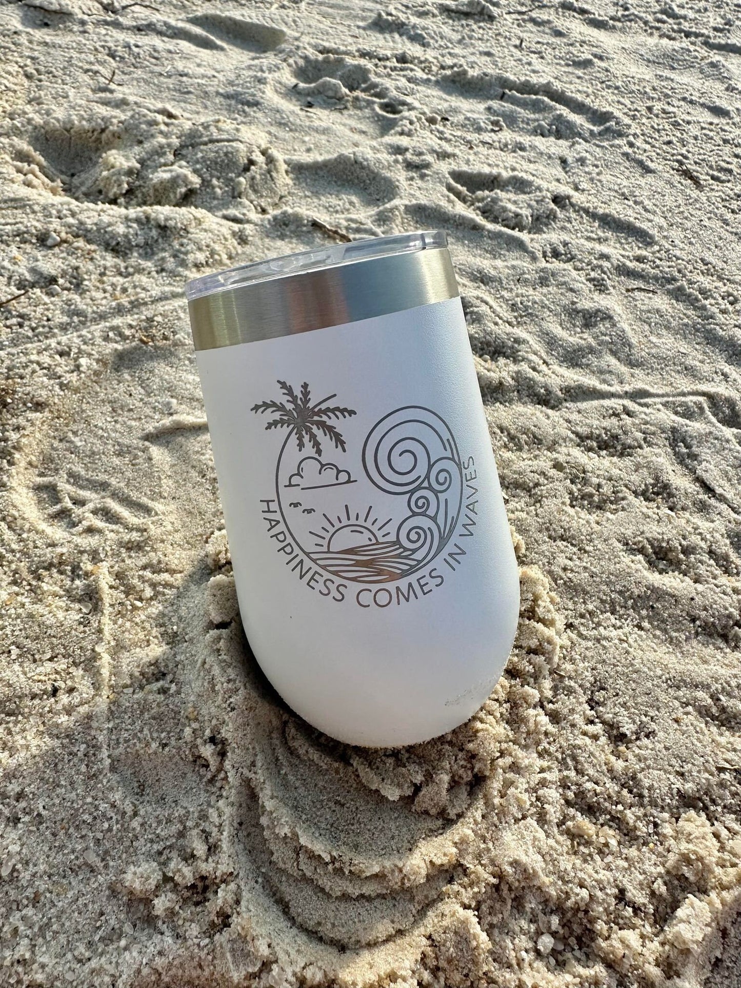 Stainless steel wine tumbler - design Happiness comes in waves