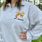 Pencil Bow with Personalized Teacher Name on Quarter Zip Sweater - On model