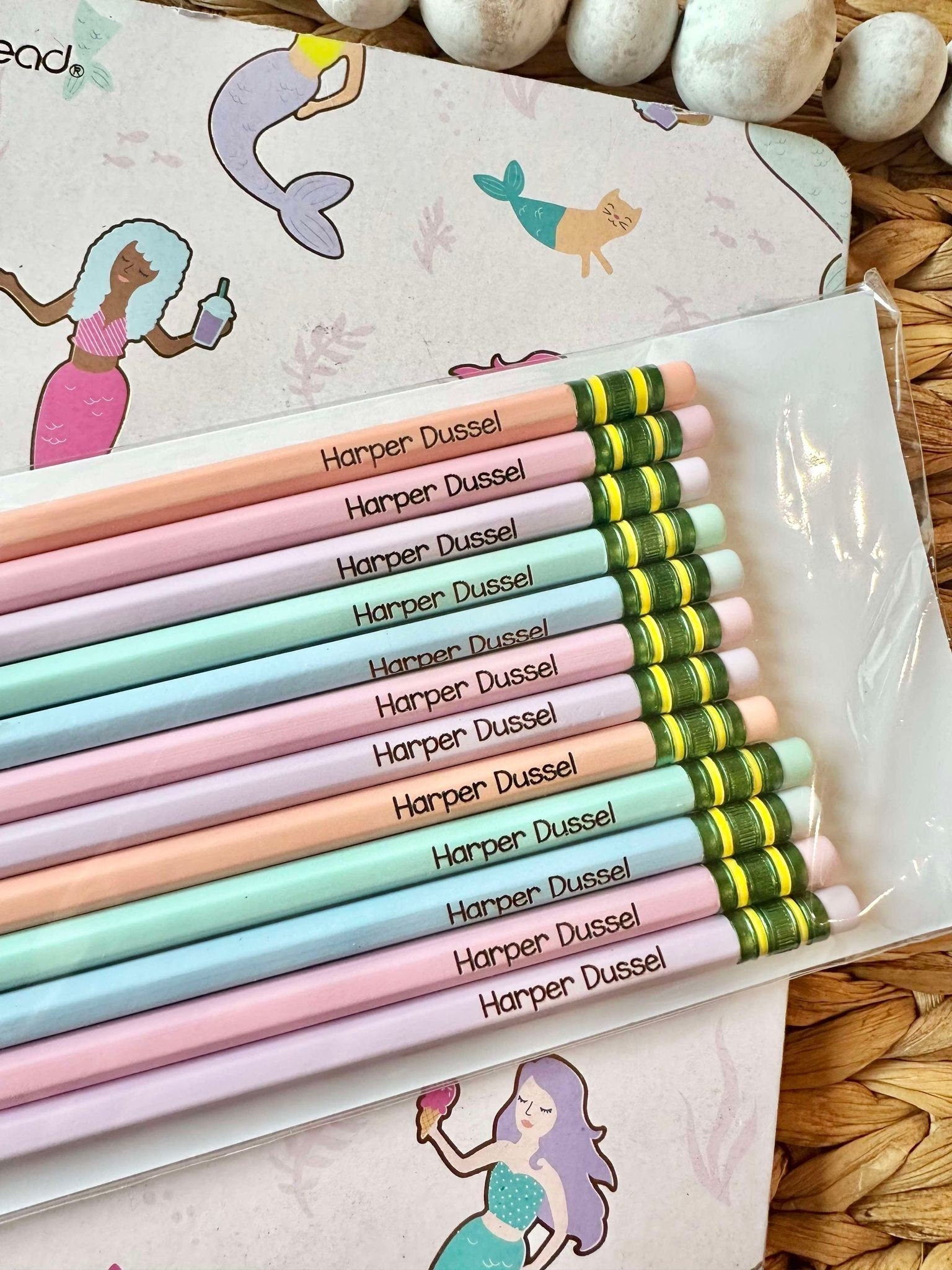 Personalized Engraved Pastel Pencil Set of 12 Pencils by Walnut + Birch