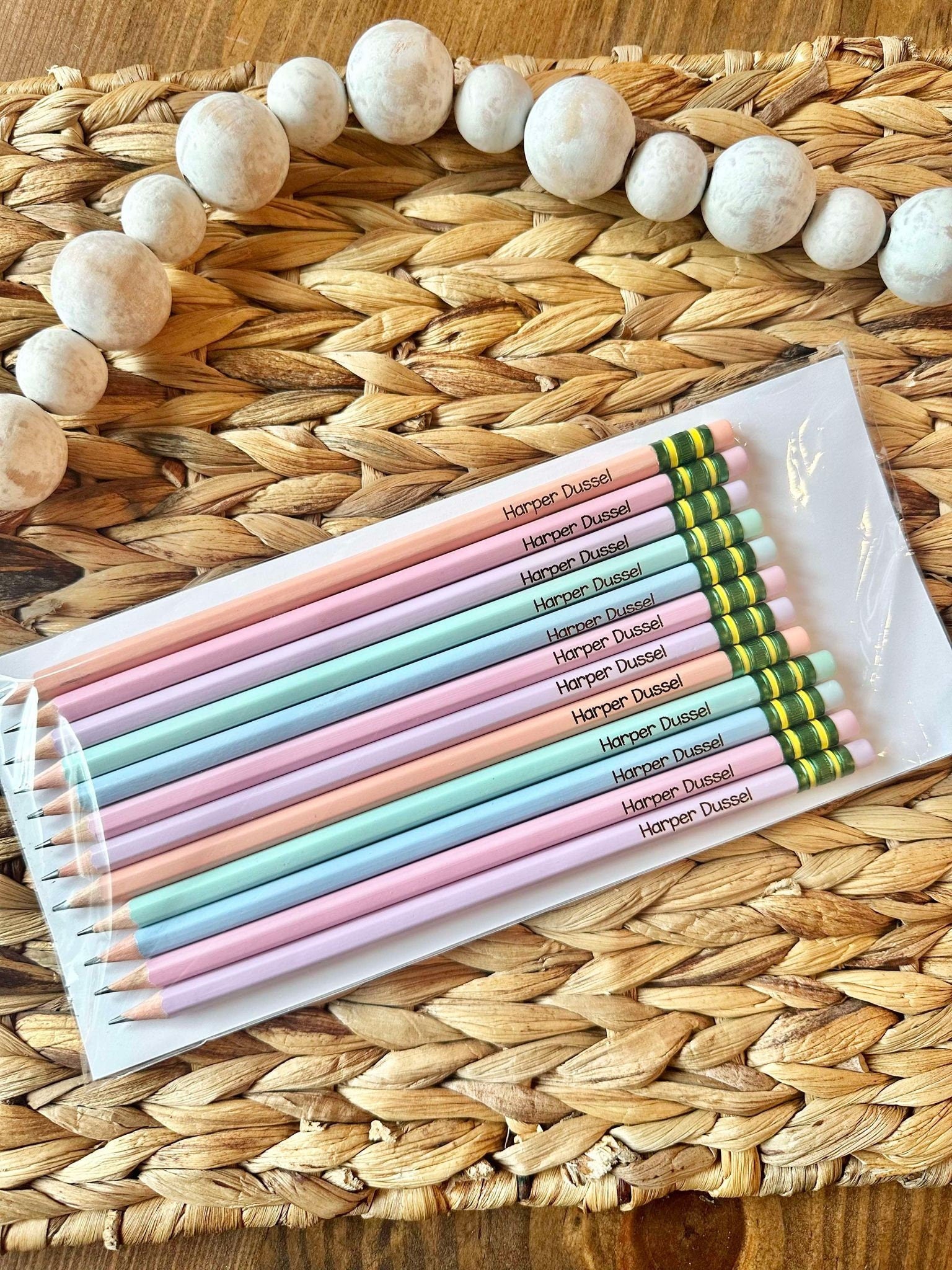 Personalized Engraved Pastel Pencil Set of 12 Pencils by Walnut + Birch